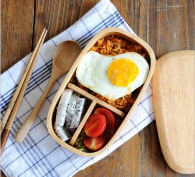 China Newest Selling Sustainable Easy in Carry Japanese Tableware Bowl Practical Wooden Lunch Box (2 Tiers) for sale