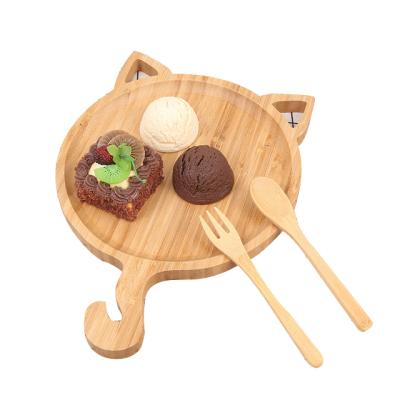 China Newest Selling Sustainable Bamboo Wooden Fruit Bread Dish Creative Cartoon Cat Shape Children's Dish for sale