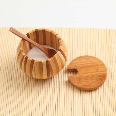 China Sustainable Spice Jar Kitchen Spice Container Bamboo Seasoning Can Wooden Sugar Bowl for sale