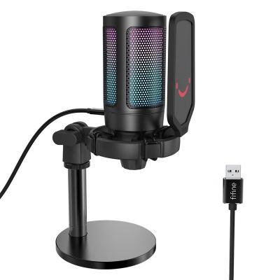 China Professional USB Microphone Fifine Model A6 AmpliGame Mic Live Streaming Condenser Desktop RGB Gaming USB Recording Studio Microphone NEW for sale