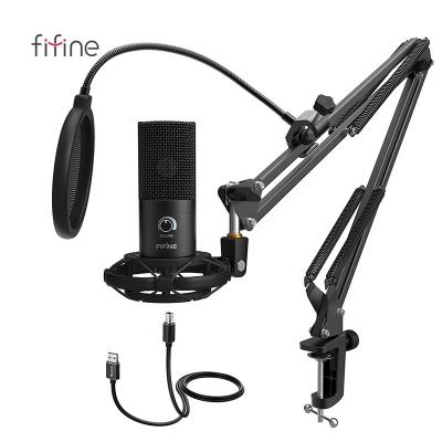 China Professional USB Microphone Fifine USB Condenser Microphone Kit with Arm Stand Microfono de condensador for studio recording streaming for sale