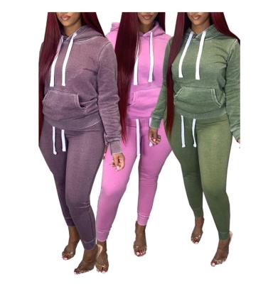 China Hot sale QUICK DRY drop kc casual solid color hoodie two piece sets for women for sale