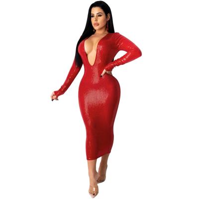 China New Arrival Women's Anti-Static Deep V Collar Kuchi Long Sleeve Slimming Mid Length Dresses for sale