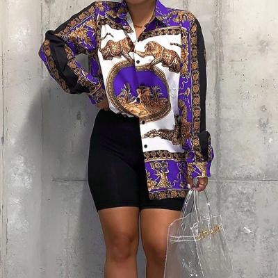 China Kuchi New Arrival Drop Breathable Women Fashion Long Sleeve Print Lapel Collar Casual Shirt Dresses for sale