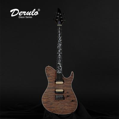 China Derulo Electric Guitar OEM Custom 6Strings Electric Guitar Mahogany Quilted Neck Customized Maple Fingerboard 5Pice Top Custombody for sale