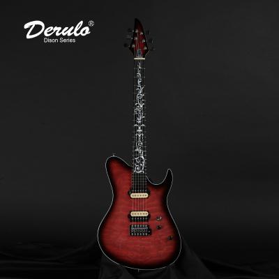 China Derulo Electric Guitar OEM Custom 6Strings Electric Guitar Mahogany Quilted Neck Customized Maple Fingerboard 5Pice Top Custombody for sale