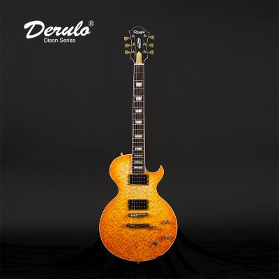 China Derulo Electric Guitar 22 Frets LP High Quality OEM 6Strings Electric Guitar Birdeye Mahogany Maple Neck&Body for sale