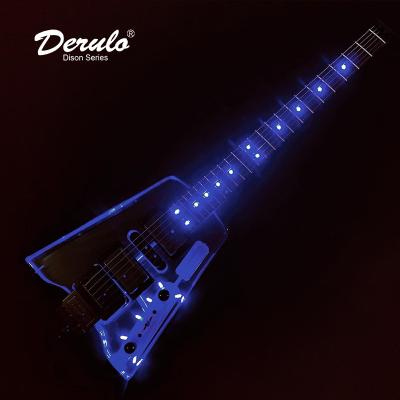 China Derulo Light Electric Guitar Factory Price Headless Foreign Shine Crystal Electric Guitar High Quality Acrylic Guitar Customshop for sale