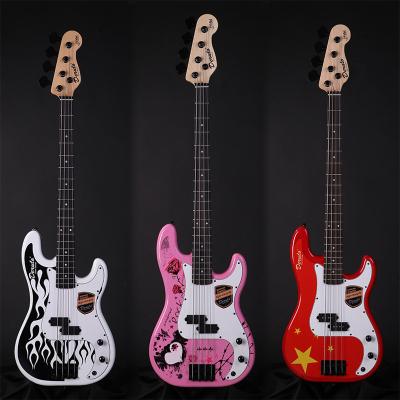 China High Quality Basswood Derulo Bass 4Stings P Electric Bass Guitar Colored Design Maple Neck Canadian Factory Price for sale