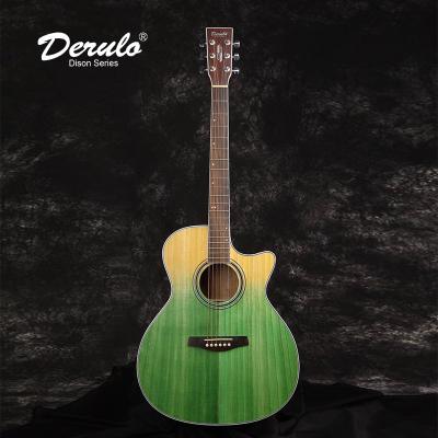 China Solid Absent Fir Derulo Acoustic Guitar 20 Angle Guitar Folk Frets Wield Sapele Wood Yellow Green Gradient for sale