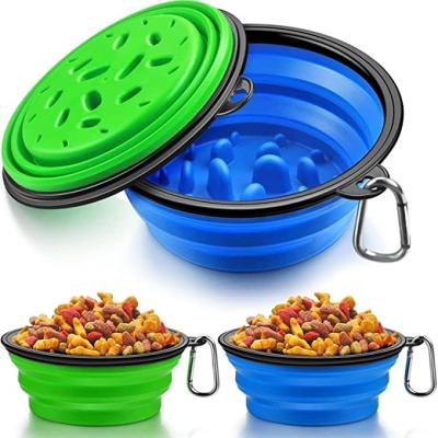 China Amazon Stocked Customized Hot Collapsible Dog Bowl Customize Portable Slow Dog Cat Feeder Bowl For Traveling Eating for sale