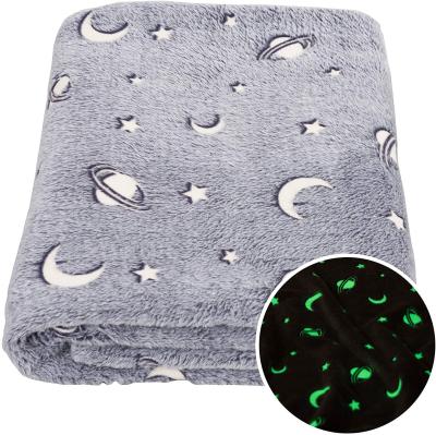 China Anti-pilling glow in the dark throw blanket, galaxy star pattern flannel fleece blanket, all seasons Gray Blanket for kids for sale