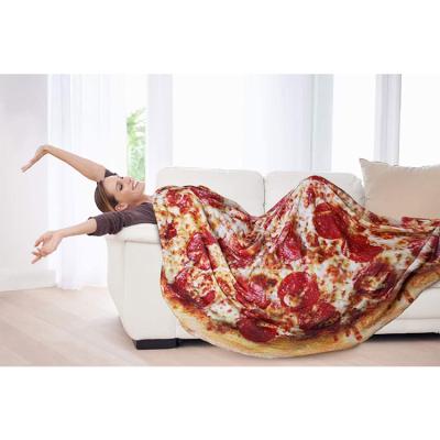 China Novelty design picnic 3d printing giant pizza round pizza design handwoven anti-pilling blankets for sale