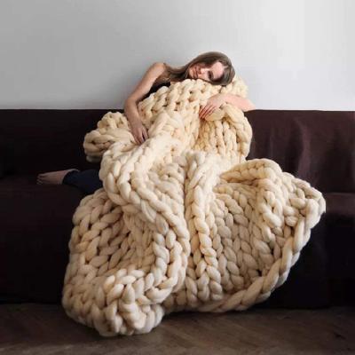 China New Design Home Decoration Breathable Warm Wool Custom Coarse Hand - Throw Woven Chunky Knit Weighted Blanket for sale