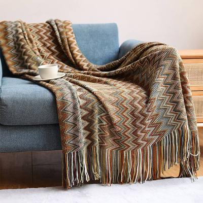 China Cheap Price Bohemian Style Custom Bohemian Style Tassel Knitted Chunky Blanket Boho Knit Throw Blanket for sale