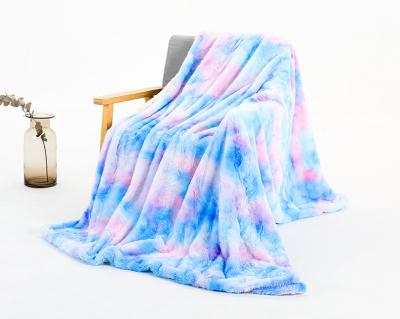 China New Fashion Design Plush Sherpa Rainbow Dye Short Throw Tie Blanket Winter Thick Blanket for sale