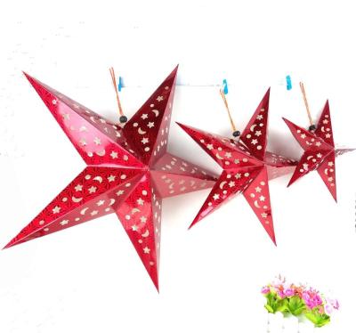 China Hotel and Resort Cardboard Star Pentagon Paper Star Lanterns Hanging Decoration for Xmas Christmas Party for sale