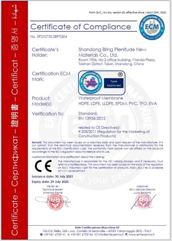 CE - Shandong Bring Plenitude New Materials Co., Ltd.