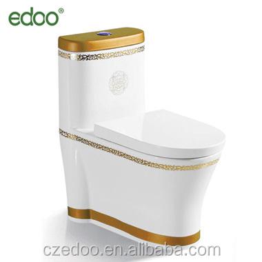 China Colorful Double-flow Toilet Gold Trimming Eddy One Piece Toilet Ceramic WC Class Y878 for sale