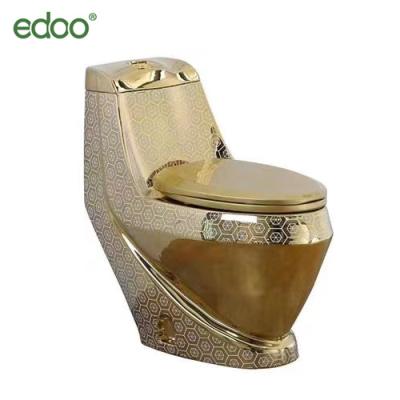 China Double-Flow Sanitary Bathroom Gold Toilet Middle Eastern One Piece Lavatory for sale