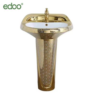 China New Modern On The Market Middle East Popular Design Gold Pedestal Wash Basin Ware Luxury Gold Sanitary Sink for sale