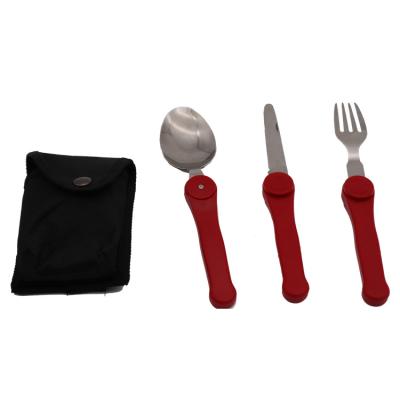 China Outdoor Sustainable Compact Utensil Portable Folding Camping Stainless Steel Cutlery Set for sale