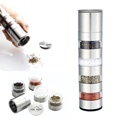 China Top Jars Patent Design Stainless Steel Spice Salt Displacement Multiple Pepper Grinder Viable Small Kitchens Chefs Mill BBQ Grinder for sale