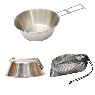 China Viable 2Pcs Collapsible Handle Raising Camping Equipment Outdoor Folding Tableware Stainless Steel Camping Bowl for sale