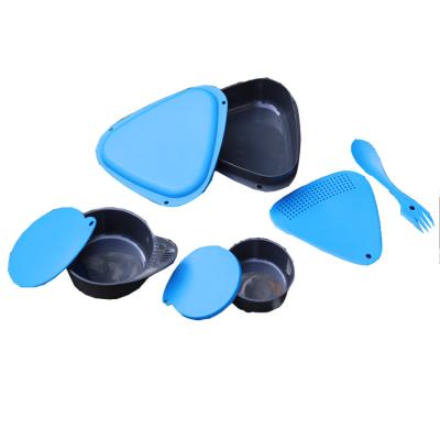 China 5-Piece Viable Soil Kit Bowl Plate 3-in-1 Spork Utensil Set Large Colapsable Camping Dinnerware Set Dish Camping Bowl for sale