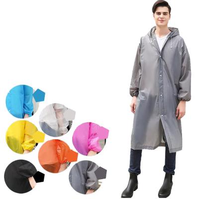 China Clear EVA Adults Plastic Raincoat Reusable Rain Poncho Portable Single Person Rainwear with Hoods and Sleeves for sale