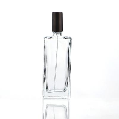 China Viable/Eco-friendly/Stocked Empty Clear Glass Perfume Atter Oil Packaging Container Of Recyalable Recyalable 50ml Rectangle Perfume Bottles With Metal Pump Sprayer Lid for sale