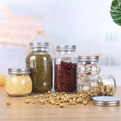 China Various Viable Capacity 150ml-1000ml Round Glass Mason Jar Storage Jars Kitchen Jars For Pickles Honey Spice Storage for sale