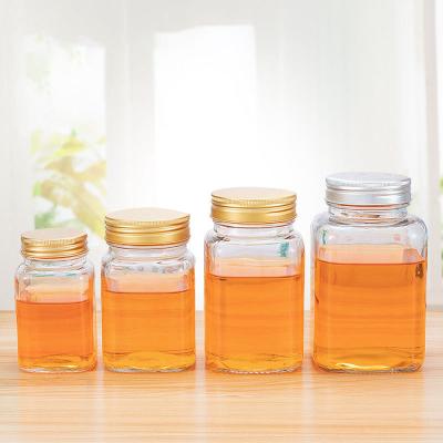 China Viable/Stocked Logo Square Food Grade Fruit Custom Canning Glass Bottle/Glass Pickle Bottle Honey Glass Jar Jam Bottle For Food Packaging for sale