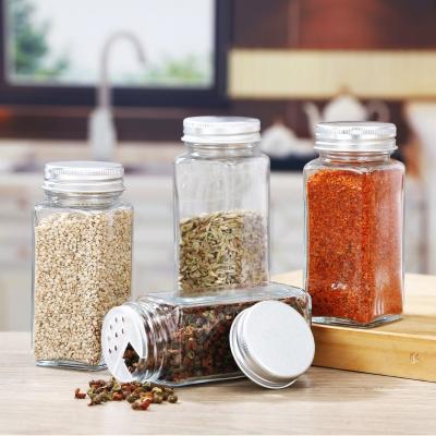 China 4oz 120ml Viable Mini Square Glass Spice Jars Glass Storage Container Packing Herb Flavoring Spice Bottle With Shaker Lids Screw Cap for sale