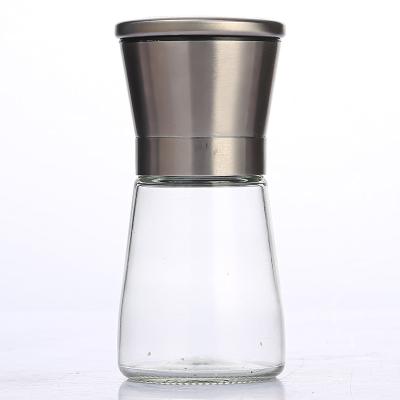 China Wholesale Viable Glass Kitchenware 180ml 200ml Bottle Spice Salt Pepper Grinder With Stainless Steel Grinder Cap for sale