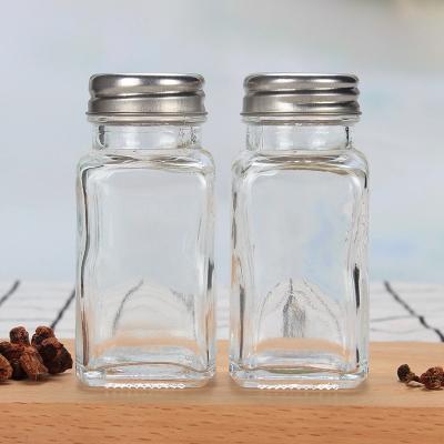 China Customized Empty Viable Square Logo Spice Jar Bottle Glass Clear Jar 80ml Seasoning Bottle&Jars With Stainless Steel Shaker Lids for sale