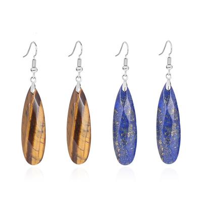 China New Natural Casual/Sporty Tiger Eye Teardrop Shape Lapis Crystal Stone Dangle Fish Hook Earrings Jewelry for sale