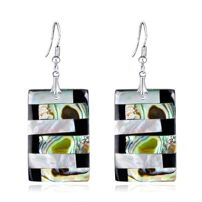 China Hypoallergenic Abalone Shape Earrings Casual/Sporty Colorful Rectangular Hook Shell Dangle Drop Pure Titanium For Women Girls Ear for sale