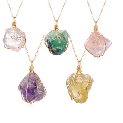 China Wholesale TRENDY Wire Wrapped Natural Irregular Gemstone Gold Plating Aura Pendants Charms for sale