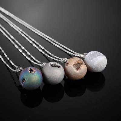 China Europe and America hot sale new product irregular notch around necklace geometric design natural stone pendant zinc alloy necklace for sale