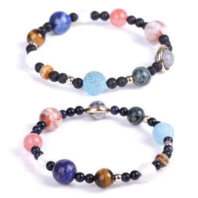 China Vintage Mens Womens Natural Stone Beads Cosmic Galaxy Solar System Gold Plated Chain Bracelet for sale