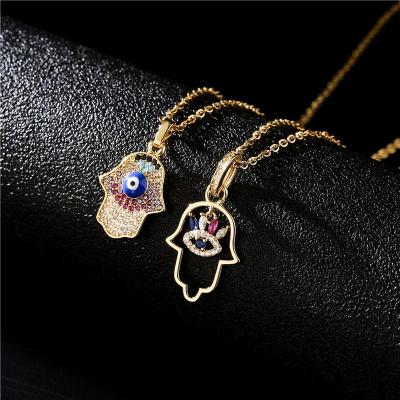 China FASHIONABLE hot sale copper pendant micro inlaid gold plated geometric type evil eyes necklace for women for sale