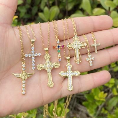 China CLASSIC Women's Fashion Brass Cross Necklace Zircon Jewelry Daily Multi Style Necklace for sale