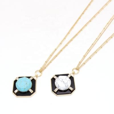 China Customized Geometric Turquoise Long Pendant Process Alloy Electroplating Geometric Necklace For Women for sale