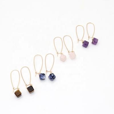 China TRENDY Customized Four Colors Inlaid Artificial Gemstones Alloy Natural Square Stone Earrings for sale