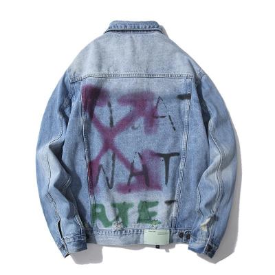 China High Quality Waterproof Hand Painted Graffiti Printed Jean Denim Jackets For Men Oversized for sale