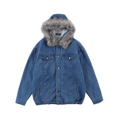 China New Winter Denim Jacket Waterproof Warm Faux Fur Collar Thick Trucker Jeans Coat For Men for sale