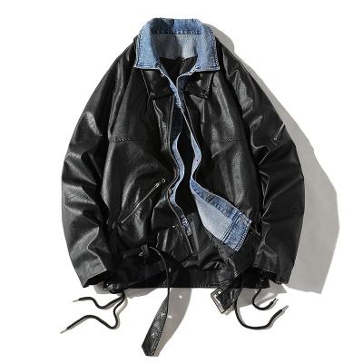 China New Waterproof Motorcycle Lace Up PU Patchwork Denim Zipper Mens Jackets for sale