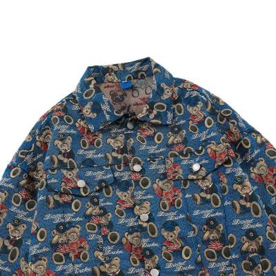 China Viable Hot Selling Mens Cartoon Bear Print Jacquard Weave Jackets With Black Ribbing for sale