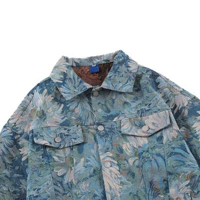 China 2022 Viable 100% Polyester Male Loose Printed Jean Jacquard Weave Coat Men Outdoor Unisex Denim Jacket for sale